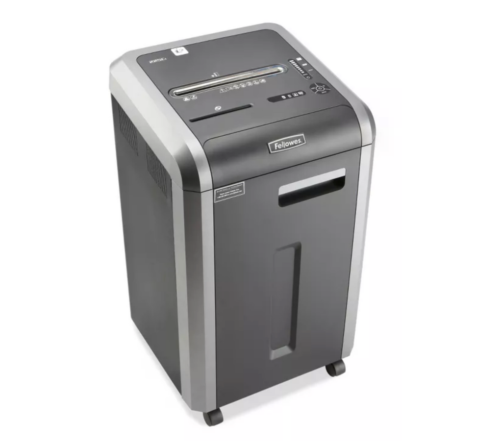 Gray paper shredder on a white background